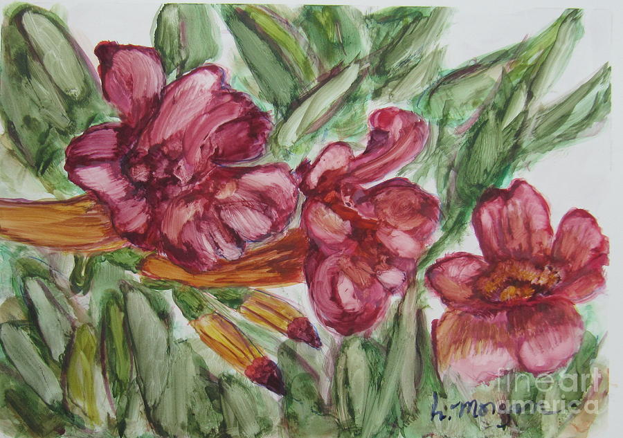 Trumpet Flower Trio Painting by Laurie Morgan