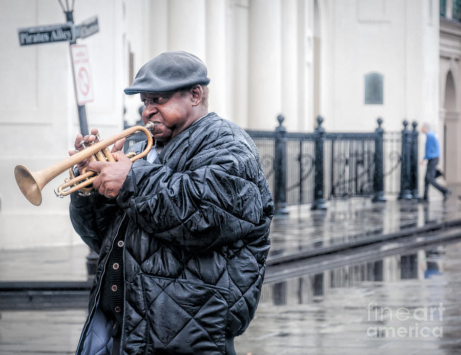 Trumpet in the Rain - NOLA Photograph by Kathleen K Parker