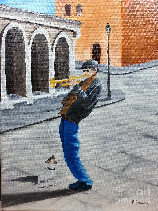 Jazz Painting - Trumpet Man and Friend by Bev Conover