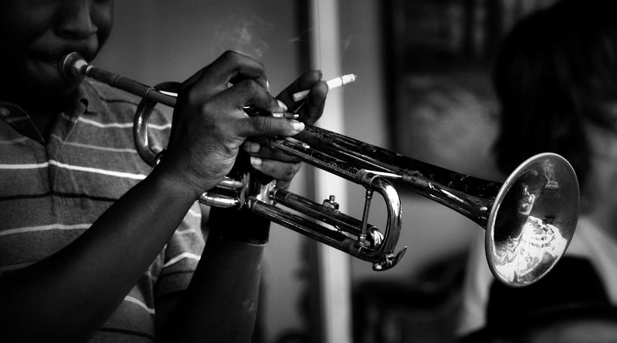 Trumpet Man in Black and White Photograph by Nadalyn Larsen