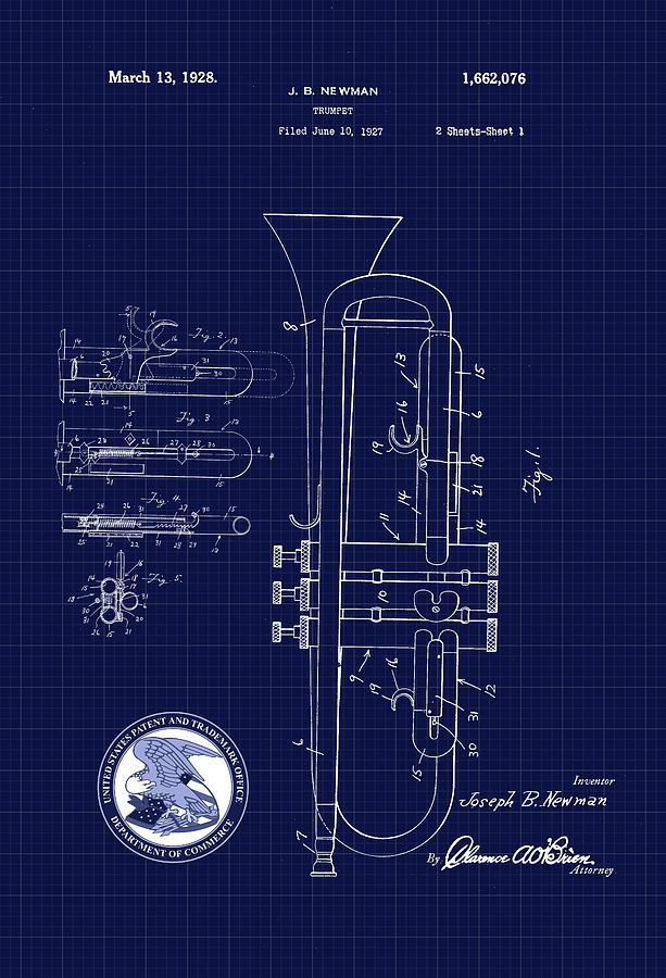 Trumpet Patent Drawing Digital Art by Carlos Diaz