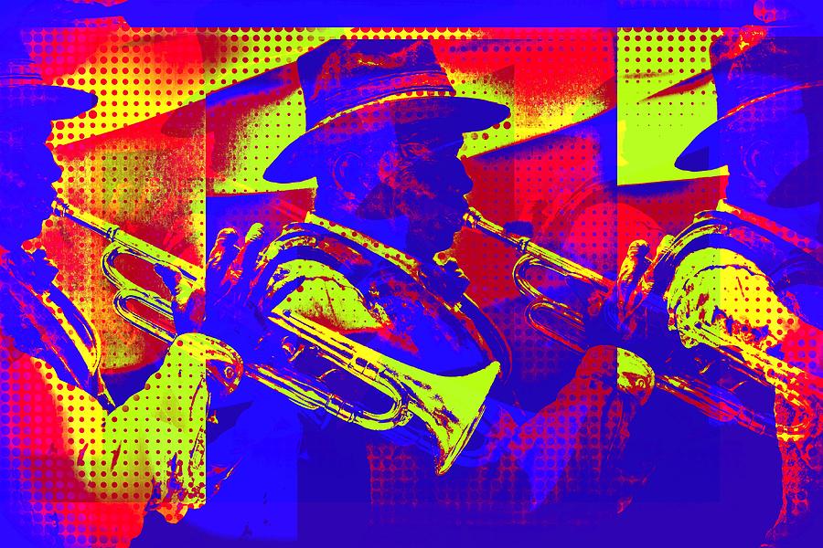 Trumpet player pop-art Mixed Media by Tatiana Travelways