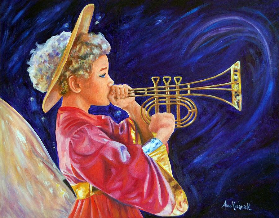 Trumpeting Angel Painting by Anne Kushnick