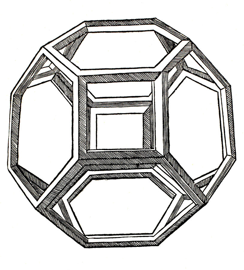 Leonardo Da Vinci Drawing - Truncated octahedron with open faces by Leonardo Da Vinci