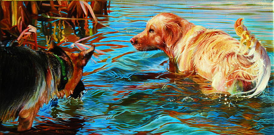 German Shepherd Painting - Trust Me Shepherds Can Swim by Kelly McNeil