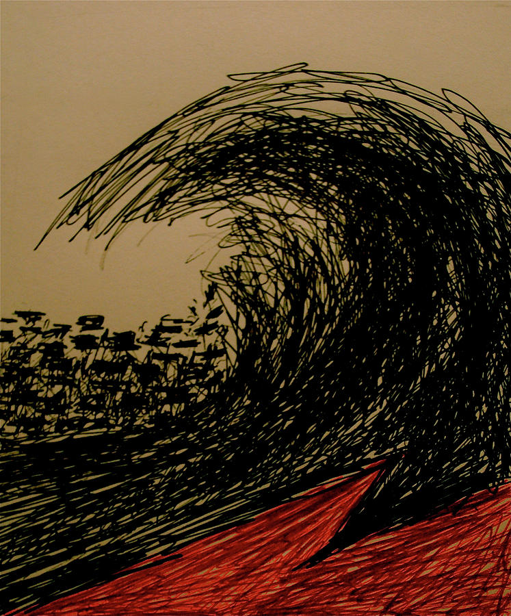 Tsunami Drawing by Chris Riley