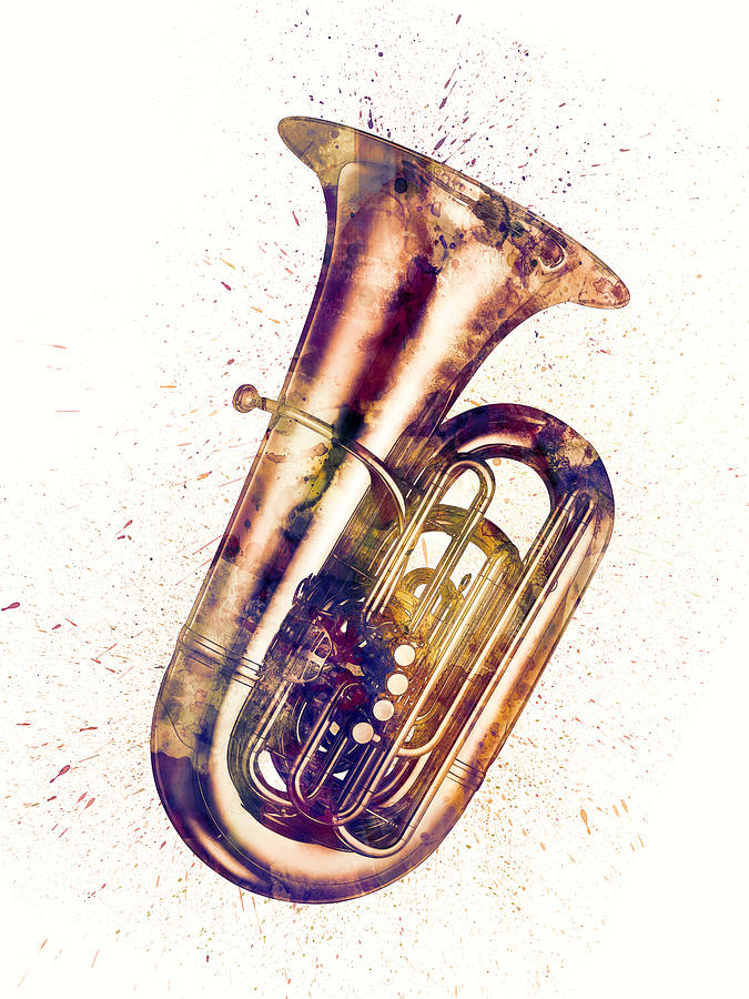 Tuba Abstract Watercolor Digital Art by Michael Tompsett