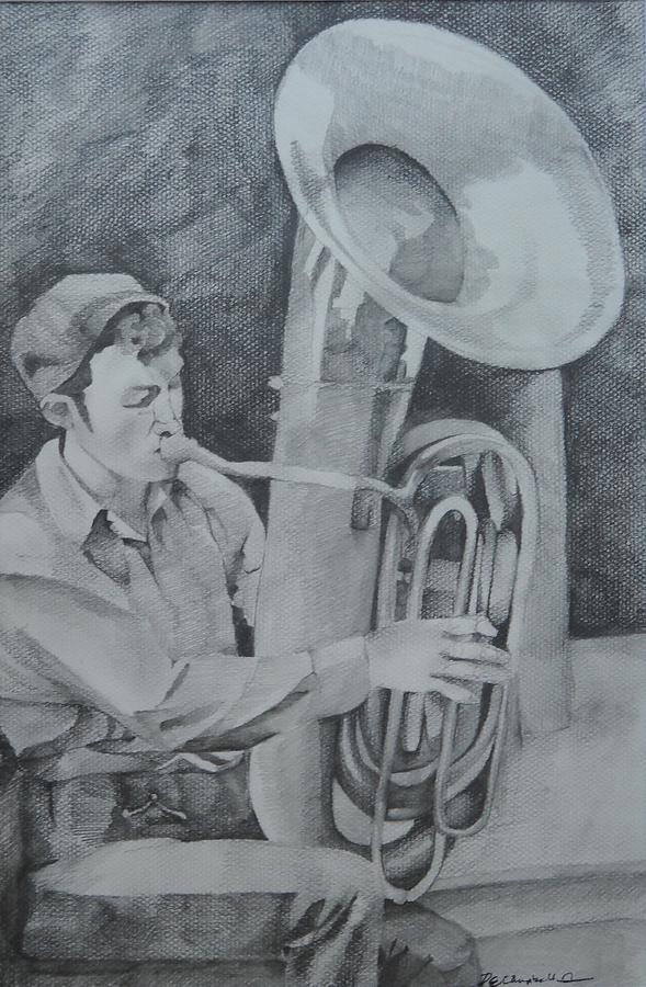 Music Drawing - Tuba Skinny by Dawn Campbell