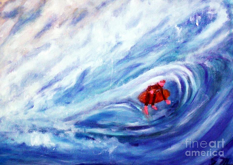 Tube Riding The Banzai Pipeline Redux Painting by Stanley Morganstein