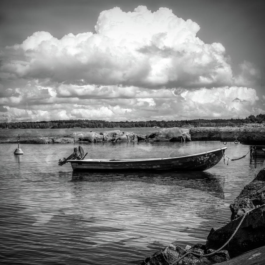 Tucked in the Harbor in Black and White Photograph by Debra and Dave Vanderlaan