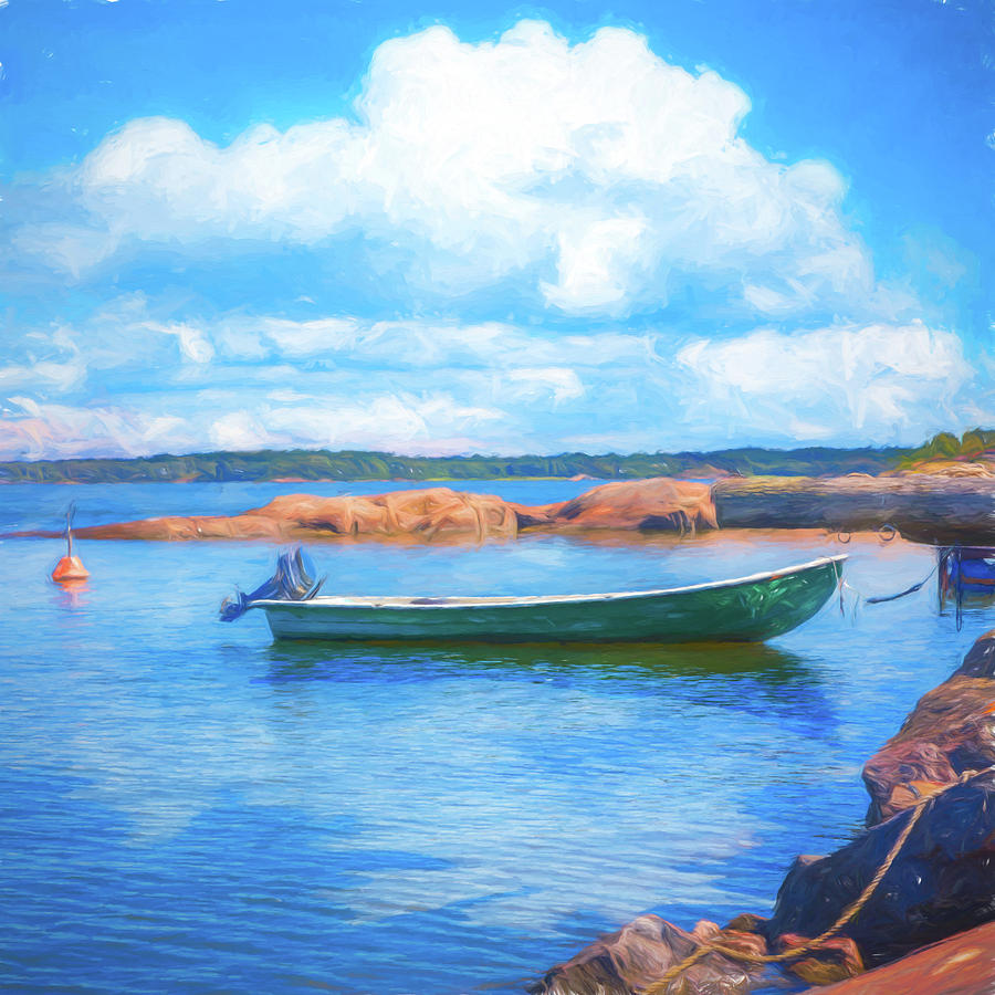 Tucked in the Harbor Oil Painting Photograph by Debra and Dave Vanderlaan
