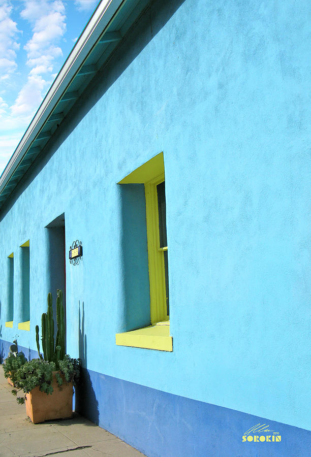 Tucson Photograph - Tucson barrio two tone blue wall by Allan Sorokin