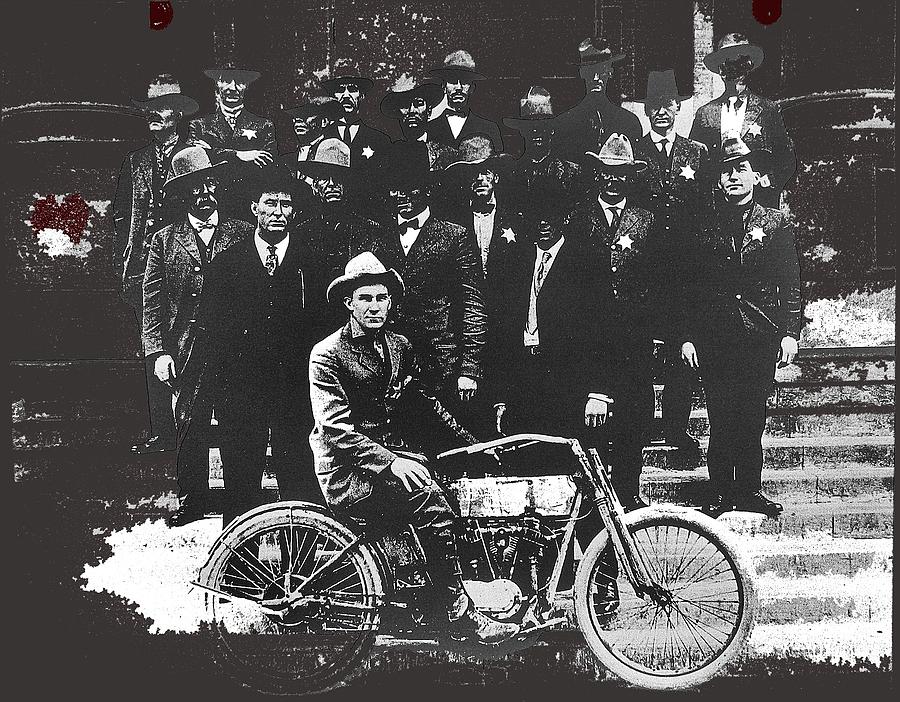 Tucson Police Department   1st Motorcycle City Hall Steps Number One Tucson Arizona C.1917 Color Add Photograph