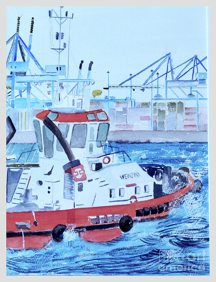 Tug Boat Painting by Godwin Cassar