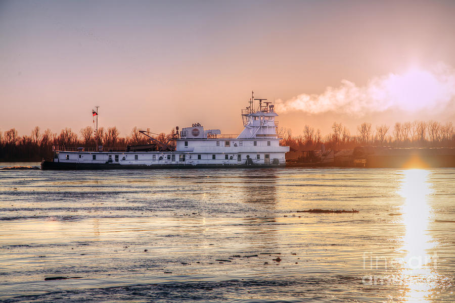 Winter Photograph - TOWBOAT on the Mississippi by Larry Braun