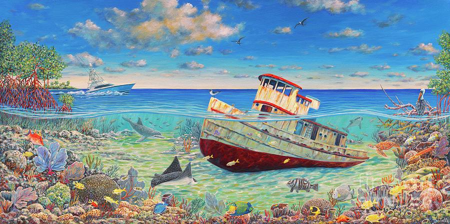 Fish Painting - Tug Boat Reef 2 by Danielle Perry