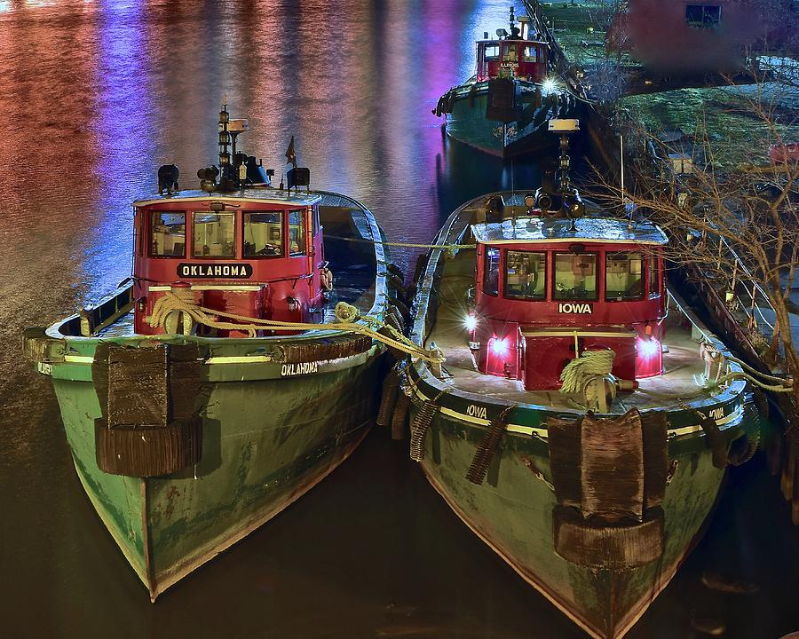 Tug Boats at Night Photograph by Frozen in Time Fine Art Photography