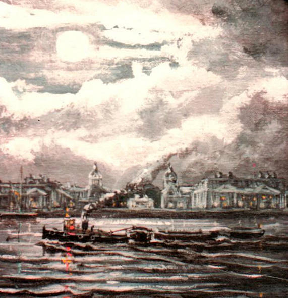 Tug Knocker White Passing Greenwich At Night Painting by Mackenzie Moulton