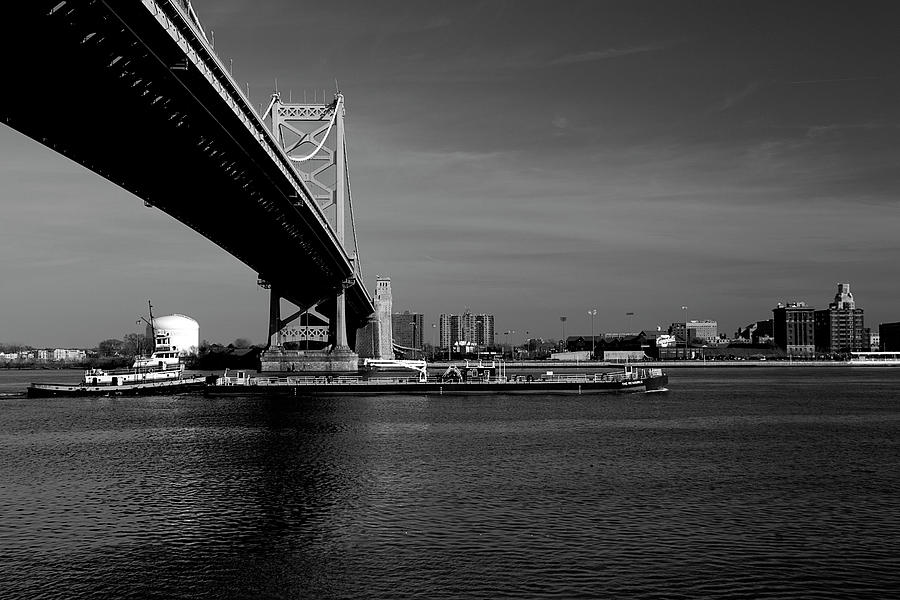 Tug Under Ben Franklin Photograph by Howard Roberts - Fine Art America