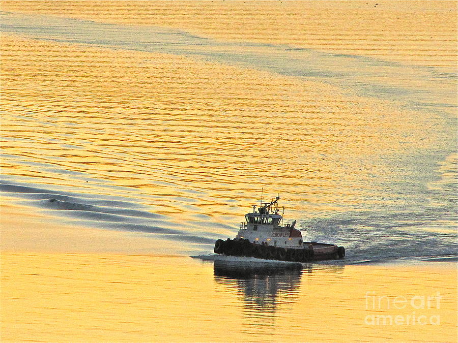 Sunset Photograph - Tugboat at sunset by Sean Griffin