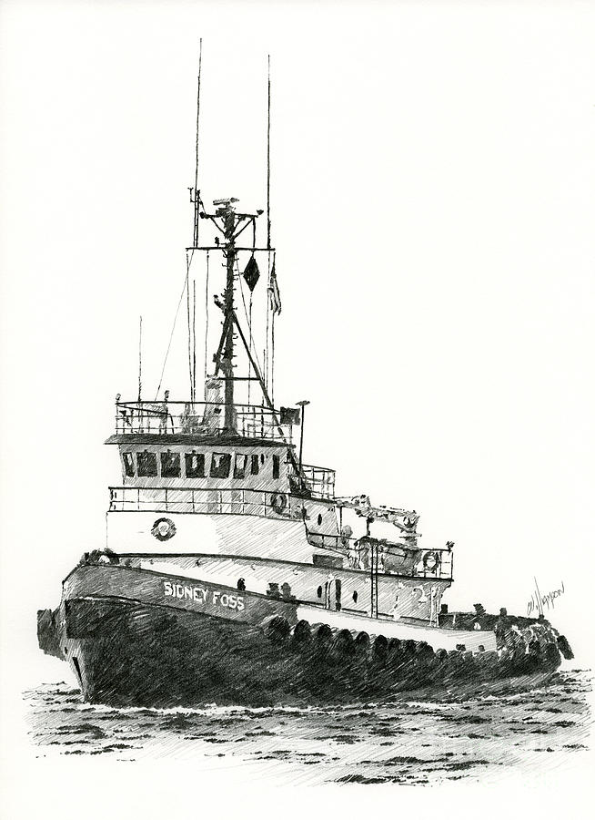 Tugboat SIDNEY FOSS Drawing by James Williamson