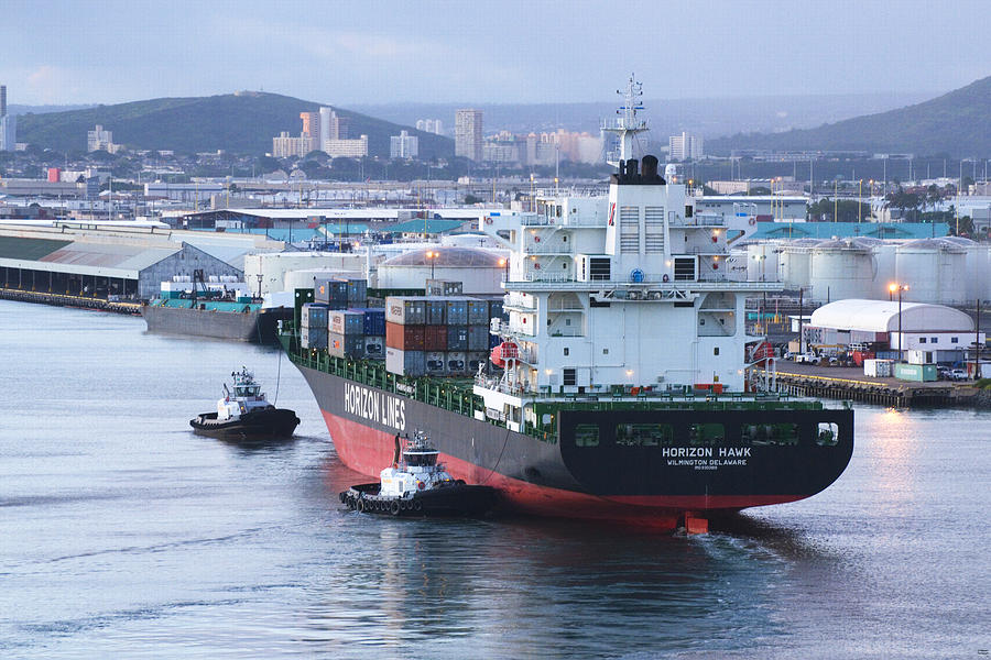 Container Ship Photograph - Tugs In Action by Richard Henne Container Ship Photograph - Tugs In Action by Richard Henne
