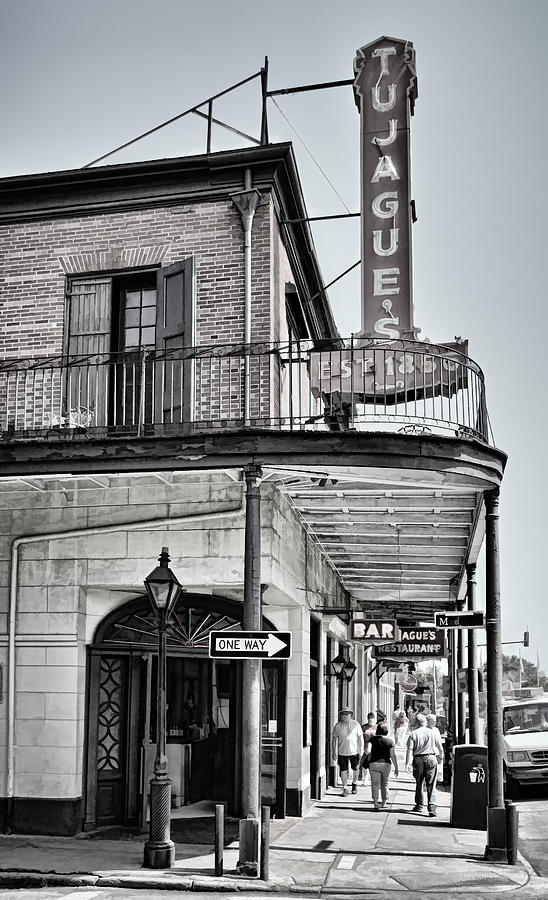 Tujagues Restaurant - Decatur Street - New Orleans - b/w Photograph by Greg Jackson