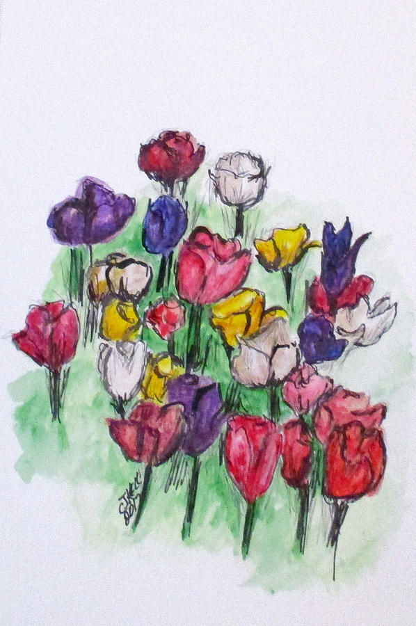 Tulip Bed Painting by Clyde J Kell