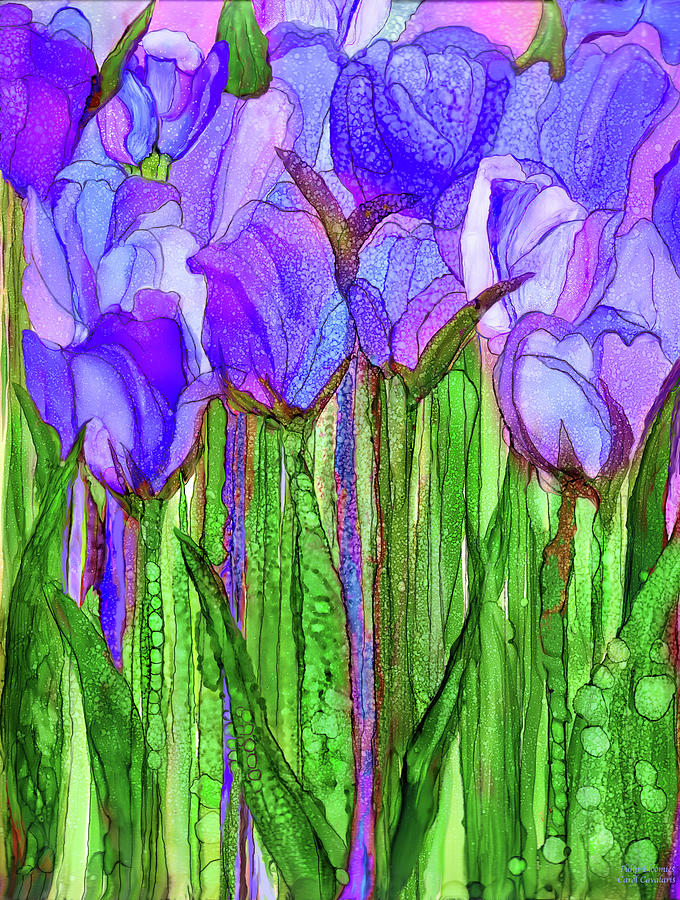 Carol Cavalaris Mixed Media - Tulip Bloomies 1 - Purple by Carol Cavalaris