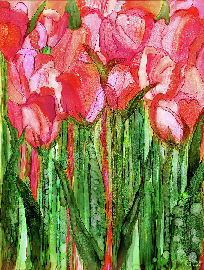 Tulip Bloomies 1 - Red Mixed Media by Carol Cavalaris