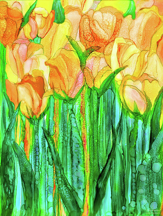 Tulip Bloomies 1 - Yellow Mixed Media by Carol Cavalaris