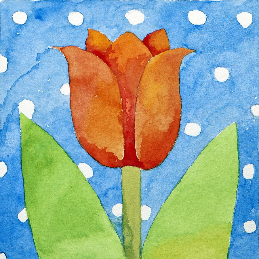 Flower Painting - Tulip blue white spot background by Jennifer Abbot