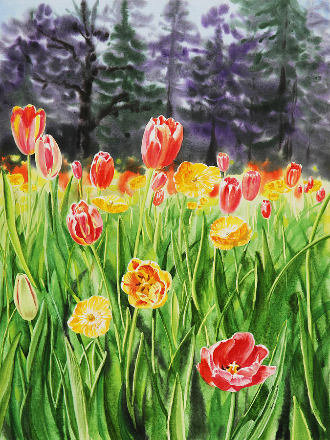 Tulip Garden in San Francisco Painting by Irina Sztukowski