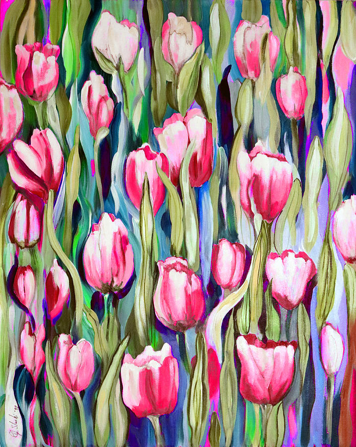 Tulip Garden In Spring Painting By Carole Sluski