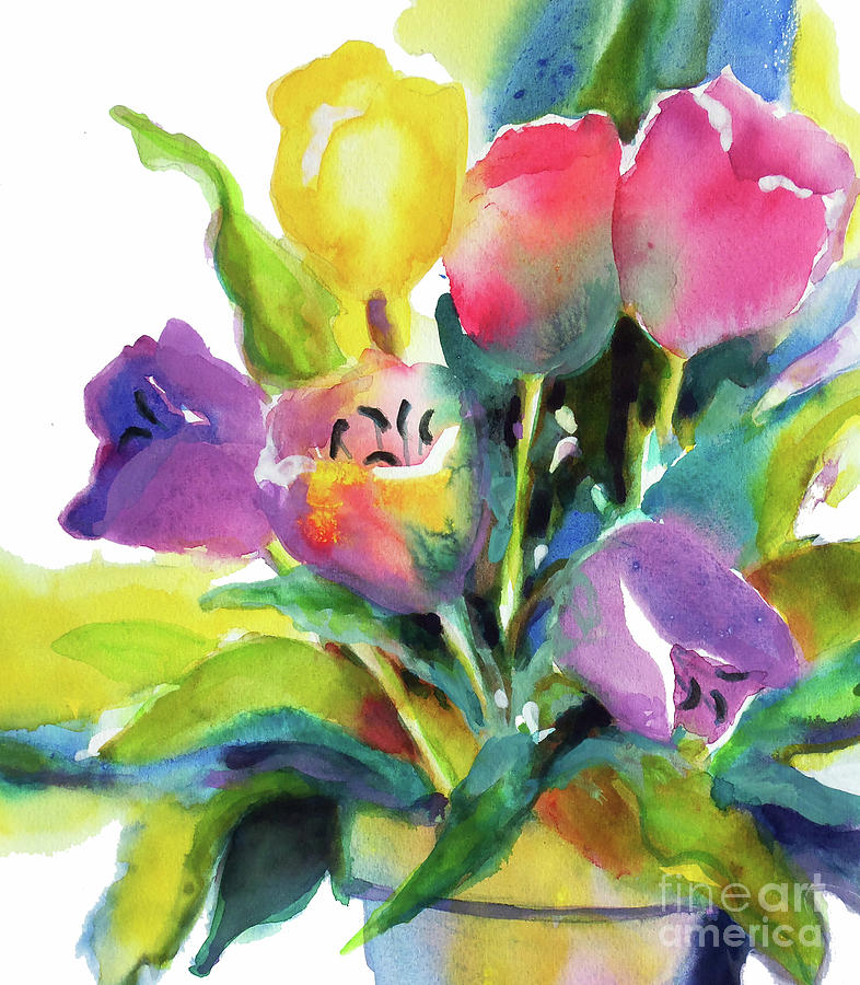 Tulip Pot Painting by Kathy Braud