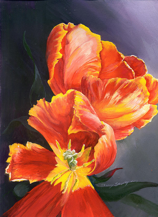 Flowers Still Life Painting - Tulip Tango by Sherry Shipley