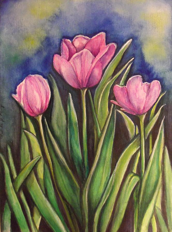 Tulip Trinity Painting by Linda Nielsen