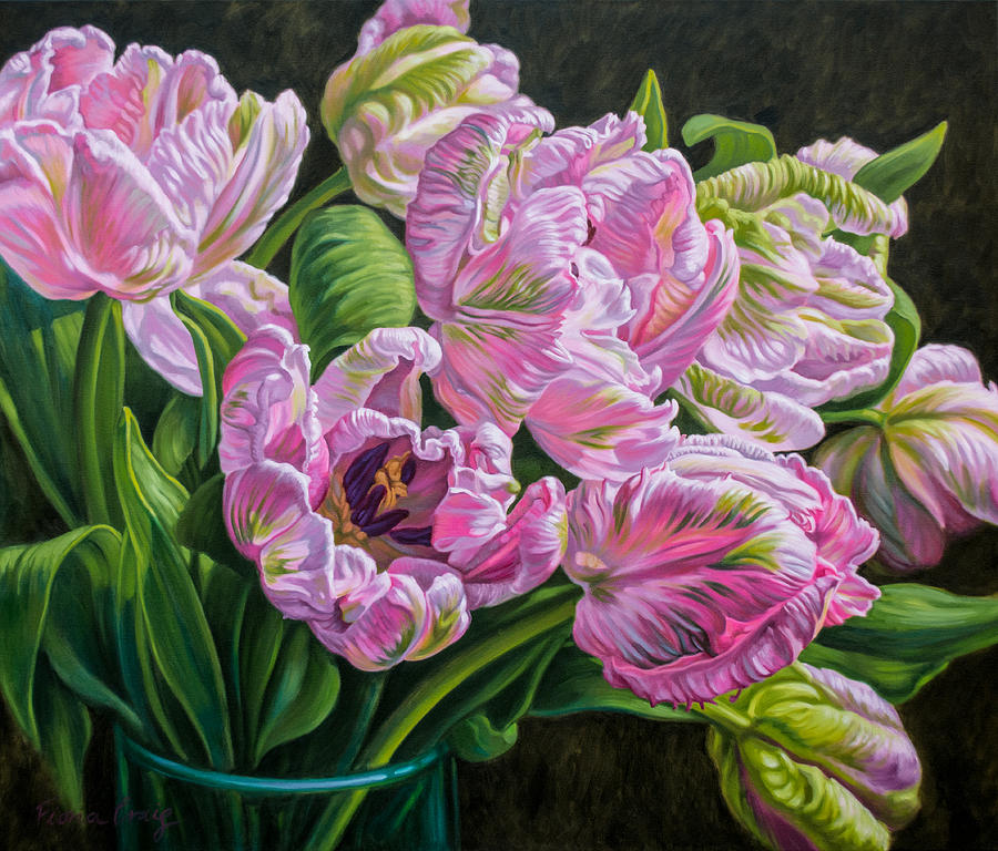 Tulip Painting - Tulipomania 13 Pale Pink Parrots by Fiona Craig
