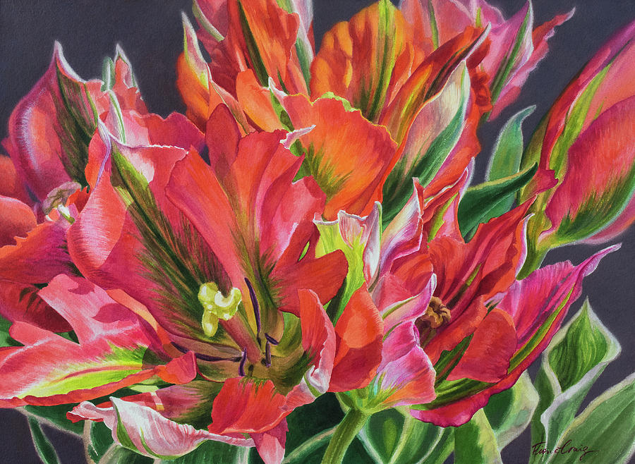 Tulip Painting - Tulipomania 5 Ablaze by Fiona Craig
