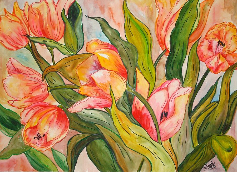 Tulips Painting by Saran A N - Fine Art America