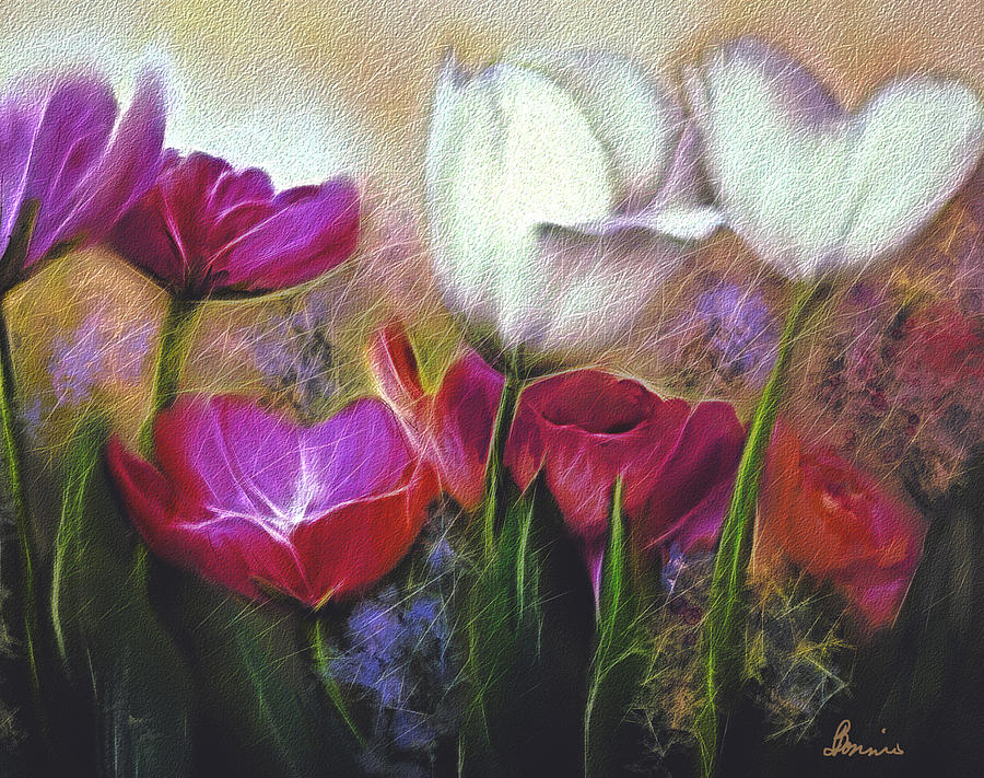 Tulips aglow Digital Art by Bonnie Willis