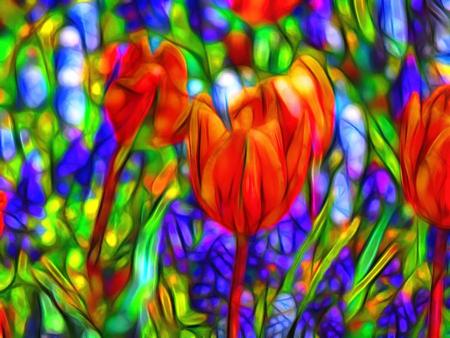 Flower Digital Art - Tulips and Bluebells by Jean-Marc Lacombe
