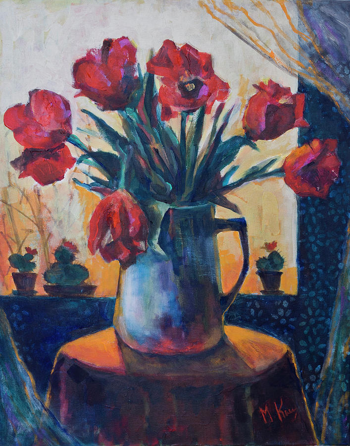 Tulip Painting - Tulips and cacti by Maxim Komissarchik