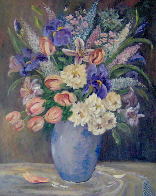 Tulips and Iris Painting by Lorna Skeie