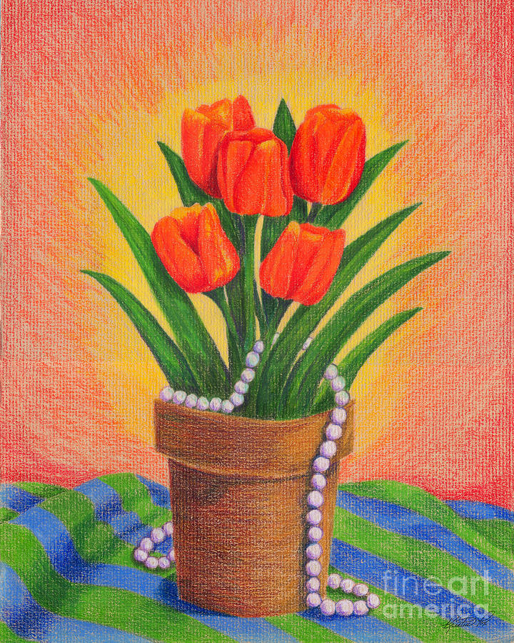 Tulips and Pearls Drawing by Kristen Fox