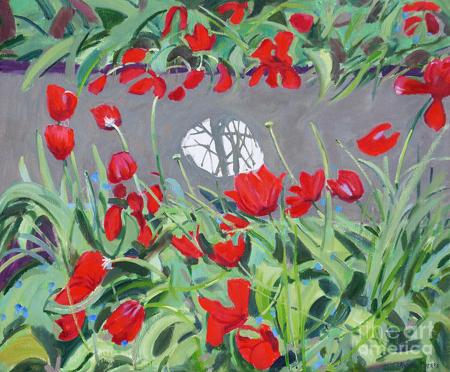 Tulips and reflection Painting by Andrew Macara