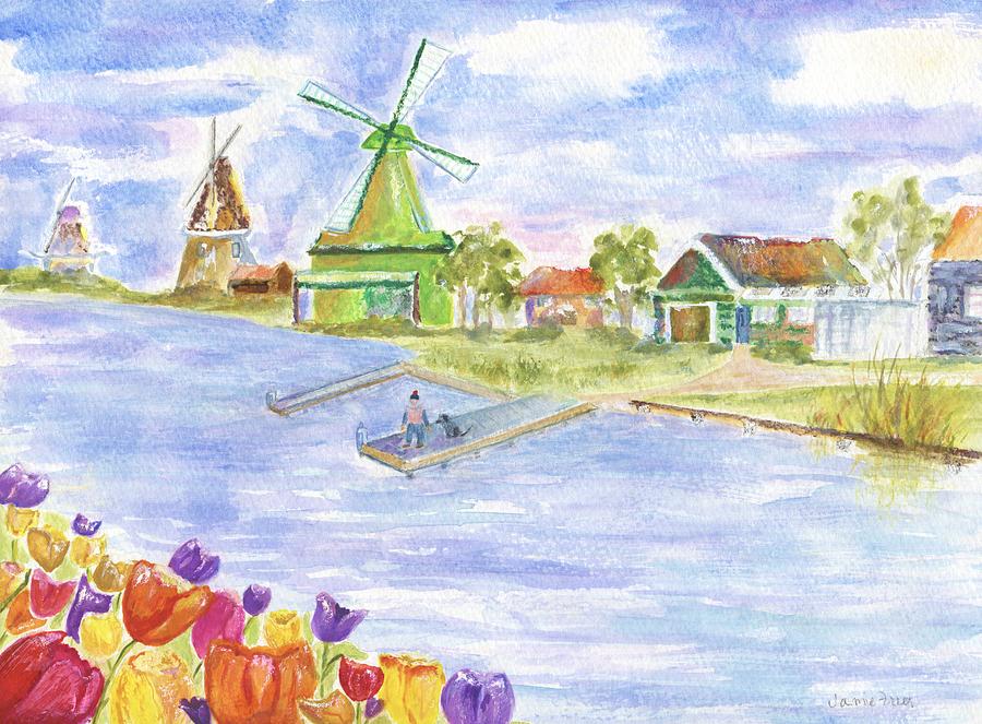 Tulips and Windmills Painting by Jamie Frier