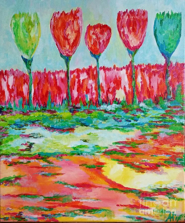Abstract Nature Painting - Tulips  by Anneke Hietbrink