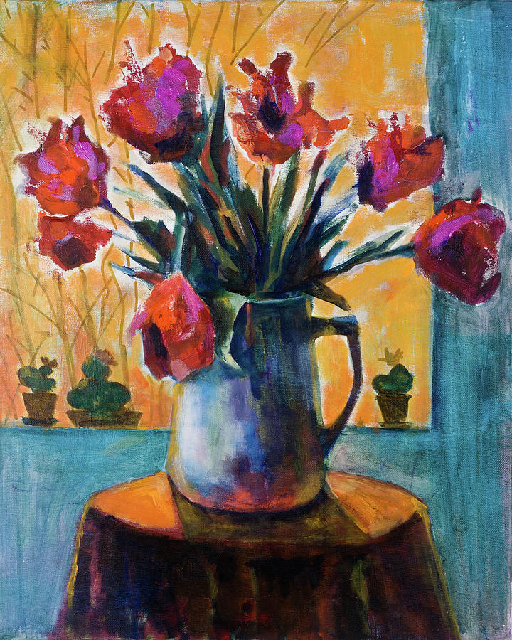 Tulip Painting - Tulips at sunset by Maxim Komissarchik