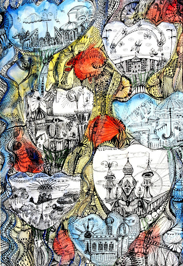 Fantasy Drawing - Tulips Cities by Inga Vereshchagina